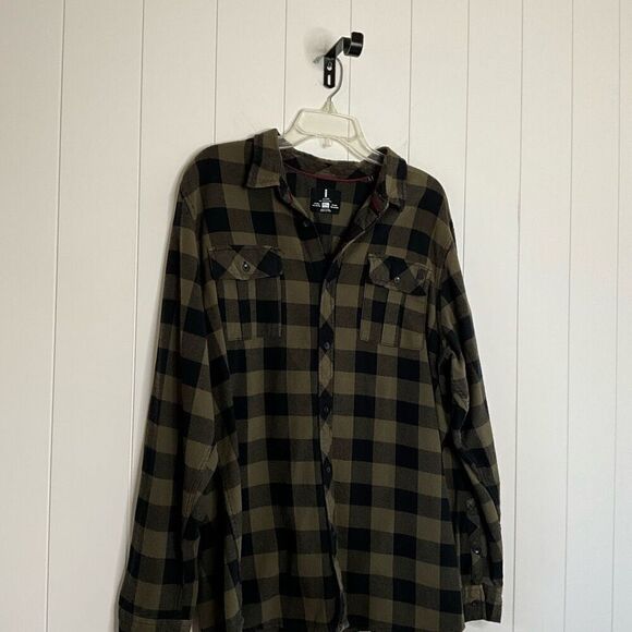i Jeans by Buffalo Mens XXL Button Front Shirt Black Tan Plaid Long Sleeves - Picture 2 of 10